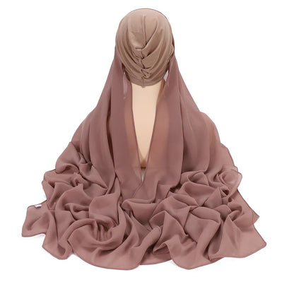 Instant Hijab Chiffon Shawl Stitched Inner Bonnet Convinient Headwrap Muslim Women Islamic Underscarf 175X70CM