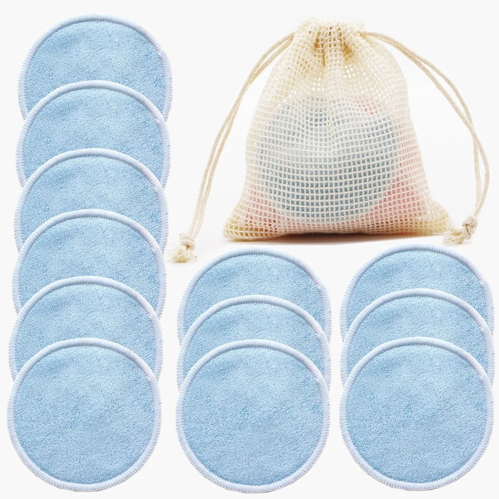 Reusable Bamboo Makeup Remover Pads 12pcs Washable Rounds Cleansing Facial Cotton Make Up Removal Pads Tool