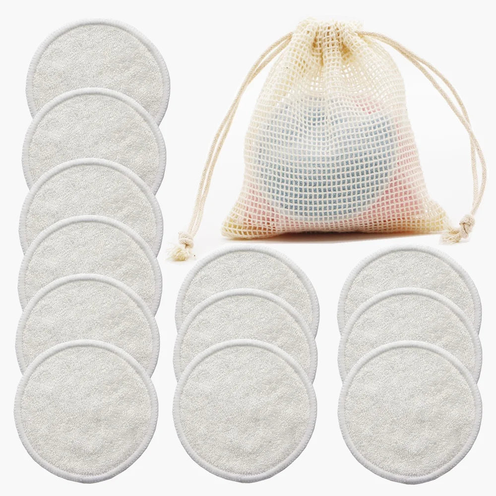 Reusable Bamboo Makeup Remover Pads 12pcs Washable Rounds Cleansing Facial Cotton Make Up Removal Pads Tool