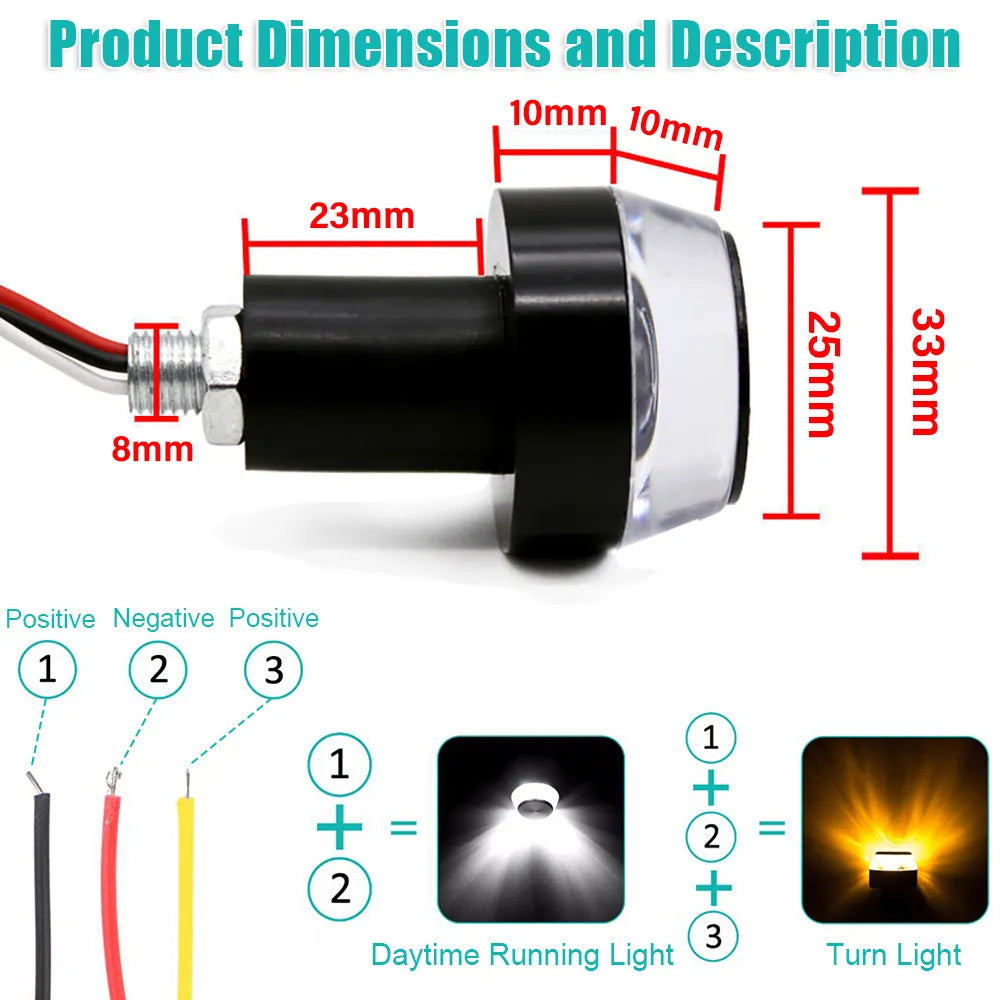 12V CNC Turn Signals Motorcycle LED Handle Blinker for 22mm Handlebar Signal Light Flashing Handle Bar Motorcycle Accessories