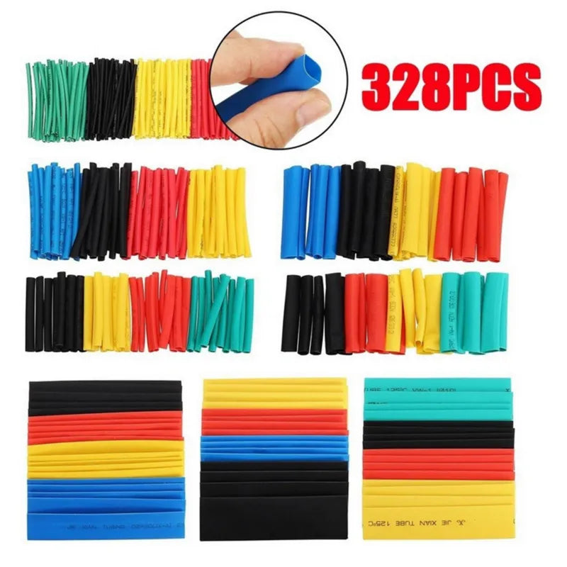 127/328pcs Heat Shrink Tube 2:1 Shrinkable Wire Shrinking Wrap Tubing Wire Connect Cover Protection with 300W Hot Air Gun