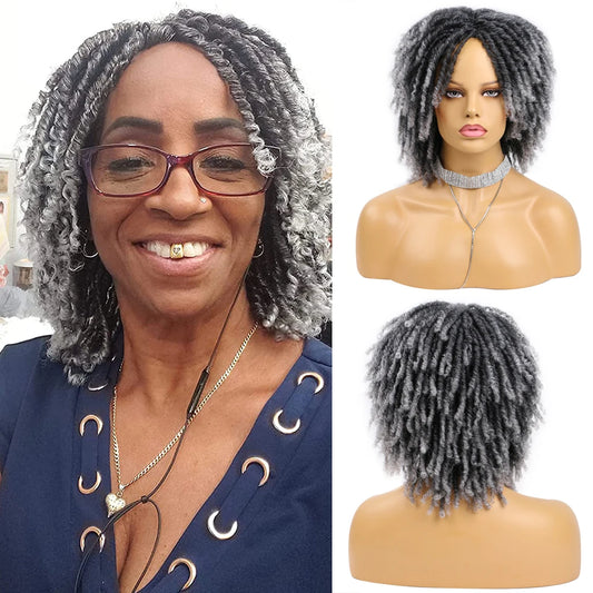 Ombre Black Gray 6 Inch Short Dreadlocks Wigs Women Natural Synthetic Dreads Wig Afro Curly Twist Locs Braided Wigs Daily Use