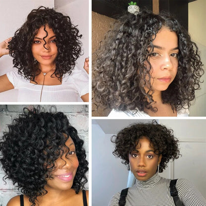 Amanda Pixie Cut Curly Human Hair Wig Brazilian Water Wave Bob Human Hair Wig Non lace Short Bob Curly Wig Full Machine Made Wig