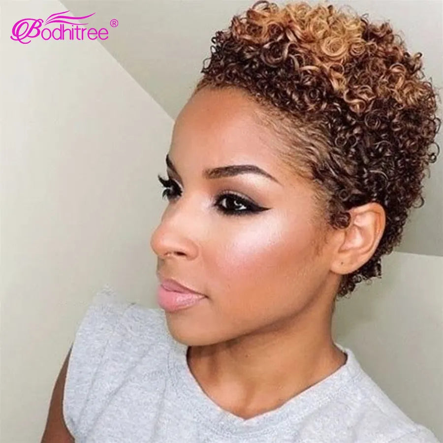 Hair Short Bob Pixie Cut Wig Human Hair Afro Kinky Curly Wig Full Machine Wigs Cheap Human Hair Wig On Sale Clearance