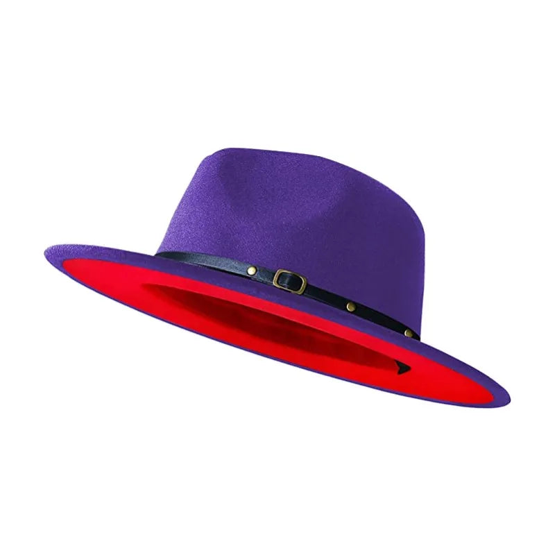 Simple Women Men Wide Brim Patchwork Fedora Hats With Belt Two Tone Dress Hat Felt Panama Hat in Two Audlt Size