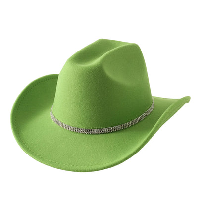 Women Men Wide Brim Fedora Hat Rhinestone Belted Wool Hat Felt Jazz Cap for Party Club Elegant Caps