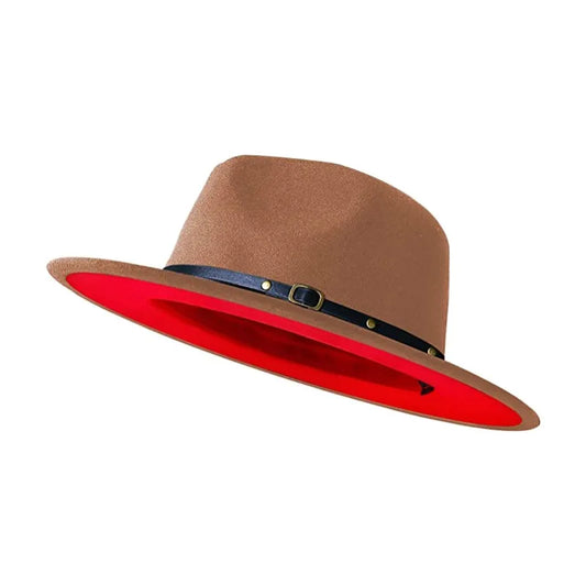 Simple Women Men Wide Brim Patchwork Fedora Hats With Belt Two Tone Dress Hat Felt Panama Hat in Two Audlt Size