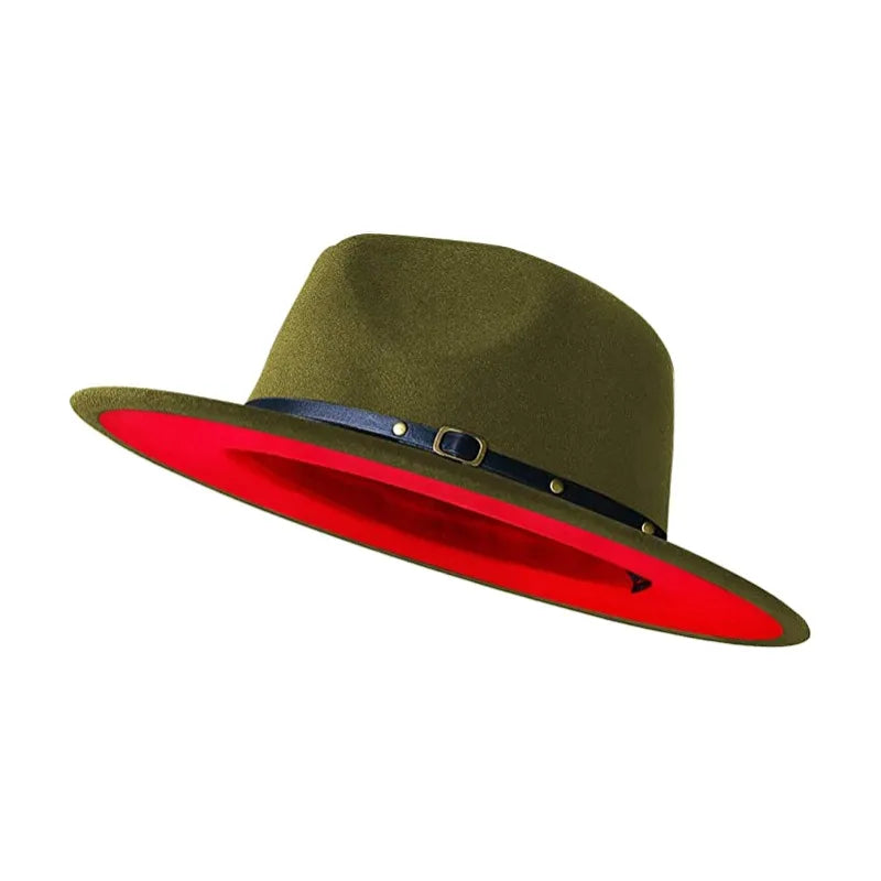 Simple Women Men Wide Brim Patchwork Fedora Hats With Belt Two Tone Dress Hat Felt Panama Hat in Two Audlt Size