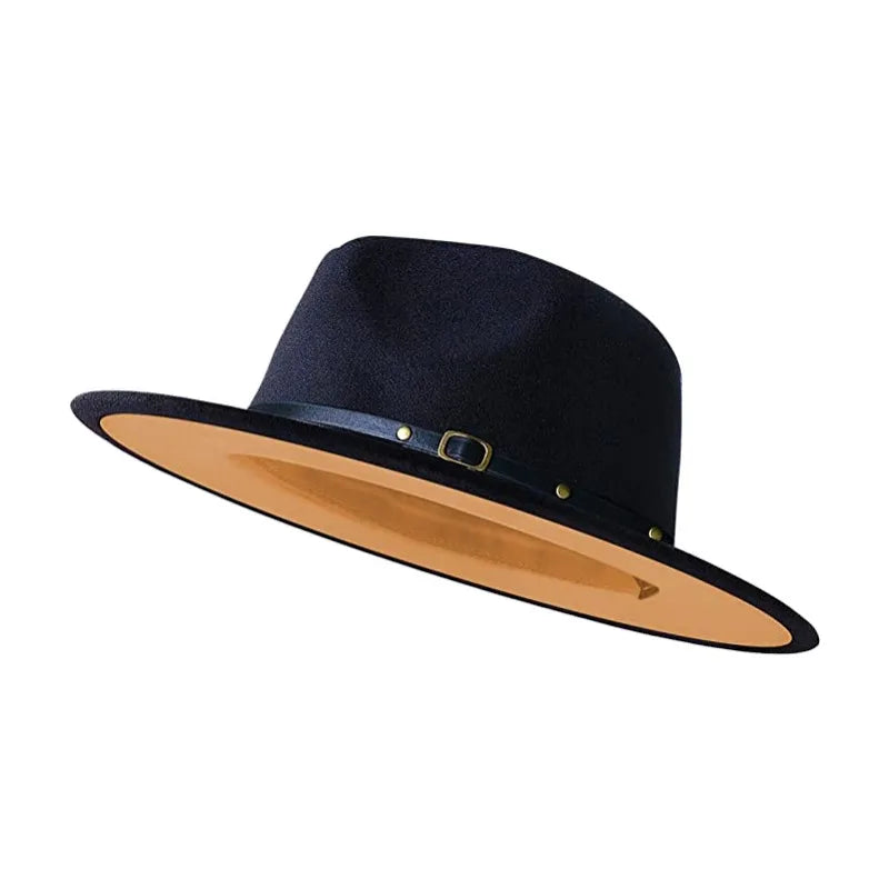 Simple Women Men Wide Brim Patchwork Fedora Hats With Belt Two Tone Dress Hat Felt Panama Hat in Two Audlt Size