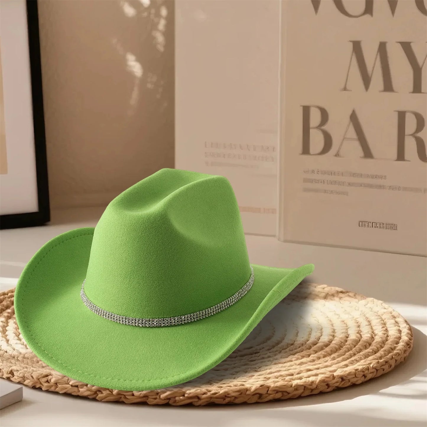 Women Men Wide Brim Fedora Hat Rhinestone Belted Wool Hat Felt Jazz Cap for Party Club Elegant Caps