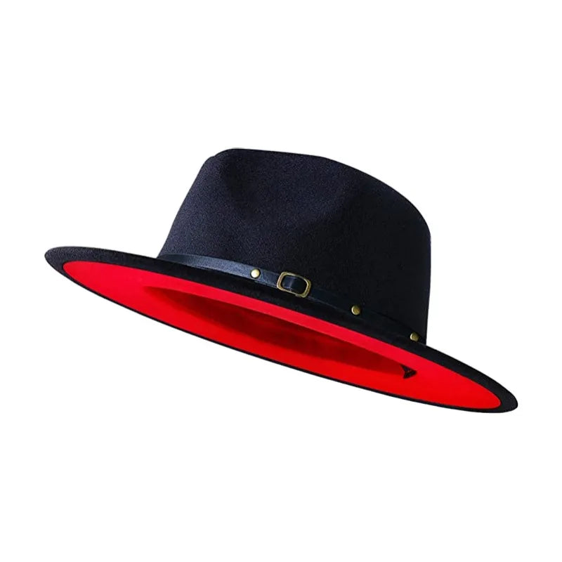 Simple Women Men Wide Brim Patchwork Fedora Hats With Belt Two Tone Dress Hat Felt Panama Hat in Two Audlt Size