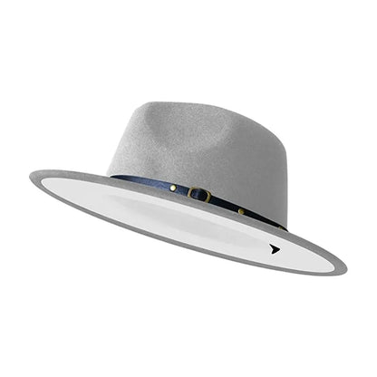 Simple Women Men Wide Brim Patchwork Fedora Hats With Belt Two Tone Dress Hat Felt Panama Hat in Two Audlt Size