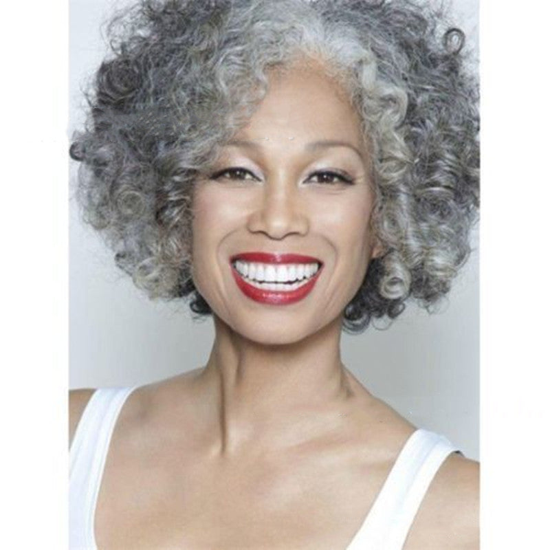 Granny gray gradient chemical fiber wig