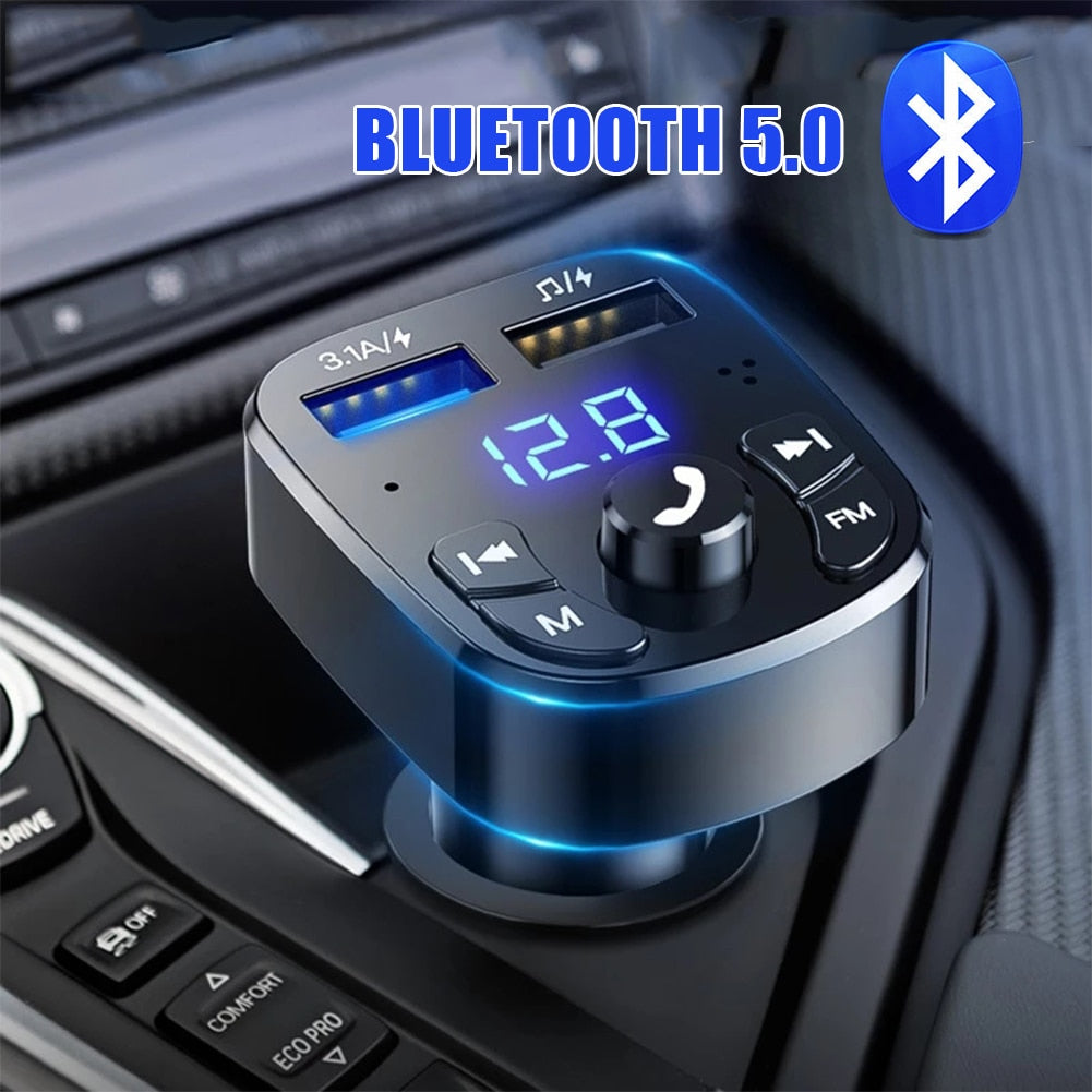 Car Hands-free Bluetooth-compaitable 5.0 FM Transmitter Car Kit MP3 Modulator Player Handsfree Audio Receiver 2 USB Fast Charger