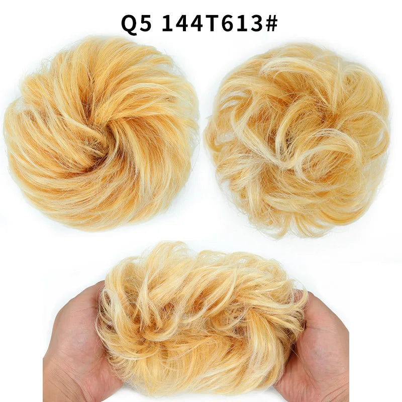 Synthetic Hair Bun Wig Ladies Ponytail Hair Extension Scrunchie Elastic Wave Curly Hairpieces Scrunchie Wrap