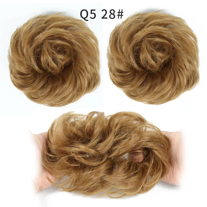 Synthetic Hair Bun Wig Ladies Ponytail Hair Extension Scrunchie Elastic Wave Curly Hairpieces Scrunchie Wrap