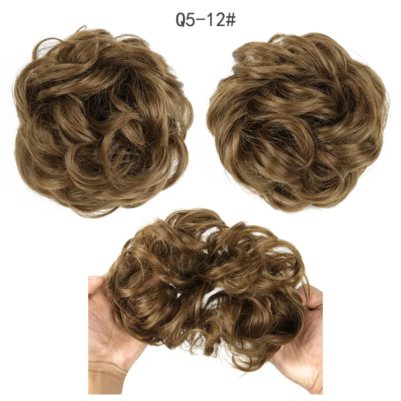 Synthetic Hair Bun Wig Ladies Ponytail Hair Extension Scrunchie Elastic Wave Curly Hairpieces Scrunchie Wrap