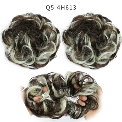 Synthetic Hair Bun Wig Ladies Ponytail Hair Extension Scrunchie Elastic Wave Curly Hairpieces Scrunchie Wrap