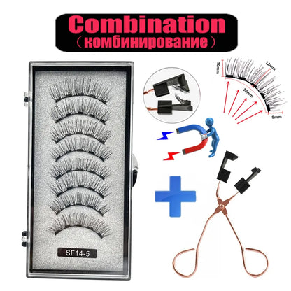 2 Pairs 3D Natural Magnetic Eyelashes ,With 5 Magnetic Lashes Handmade Reusable Magnetic False Eyelashes Support Drop Shipping