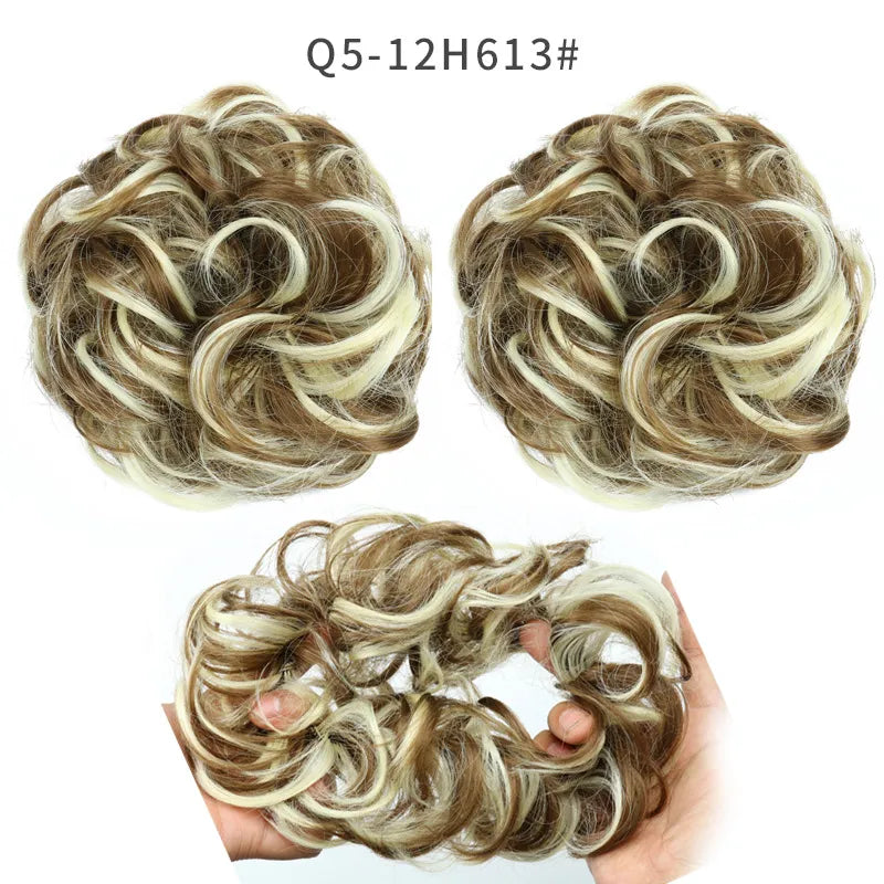 Synthetic Hair Bun Wig Ladies Ponytail Hair Extension Scrunchie Elastic Wave Curly Hairpieces Scrunchie Wrap