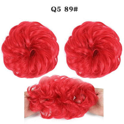 Synthetic Hair Bun Wig Ladies Ponytail Hair Extension Scrunchie Elastic Wave Curly Hairpieces Scrunchie Wrap