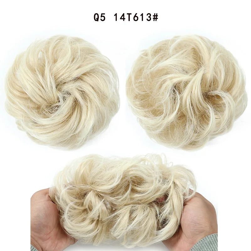 Synthetic Hair Bun Wig Ladies Ponytail Hair Extension Scrunchie Elastic Wave Curly Hairpieces Scrunchie Wrap