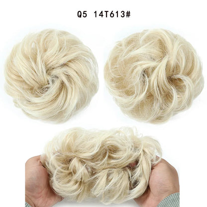 Synthetic Hair Bun Wig Ladies Ponytail Hair Extension Scrunchie Elastic Wave Curly Hairpieces Scrunchie Wrap