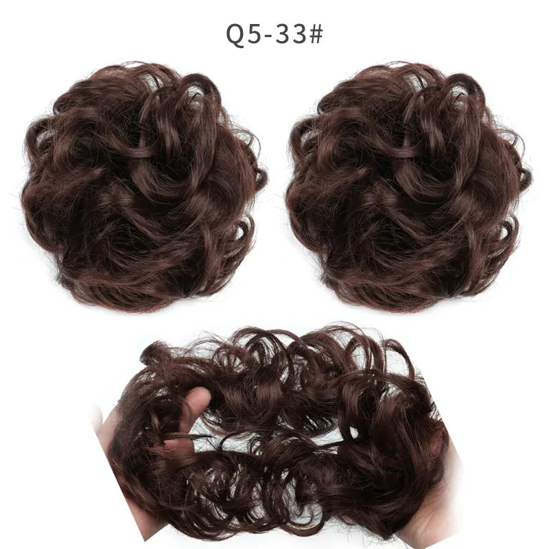 Synthetic Hair Bun Wig Ladies Ponytail Hair Extension Scrunchie Elastic Wave Curly Hairpieces Scrunchie Wrap