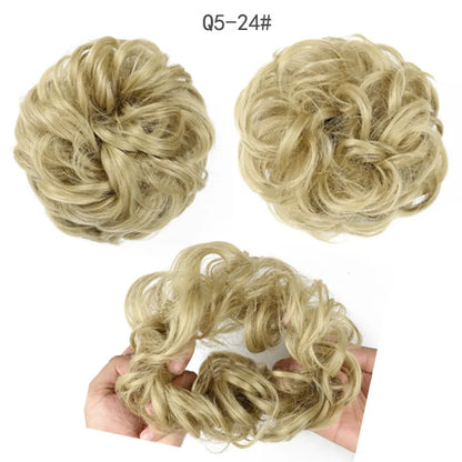 Synthetic Hair Bun Wig Ladies Ponytail Hair Extension Scrunchie Elastic Wave Curly Hairpieces Scrunchie Wrap