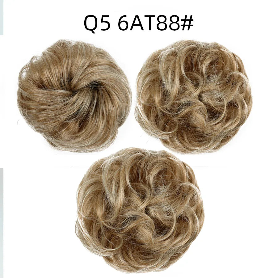 Synthetic Hair Bun Wig Ladies Ponytail Hair Extension Scrunchie Elastic Wave Curly Hairpieces Scrunchie Wrap