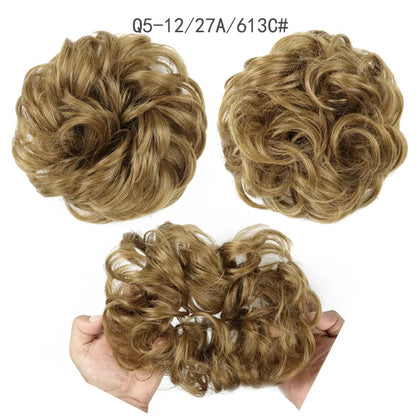 Synthetic Hair Bun Wig Ladies Ponytail Hair Extension Scrunchie Elastic Wave Curly Hairpieces Scrunchie Wrap