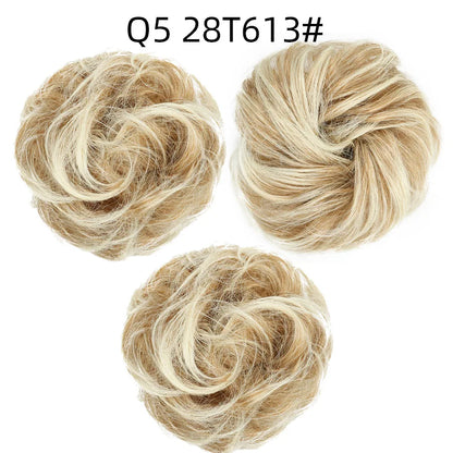 Synthetic Hair Bun Wig Ladies Ponytail Hair Extension Scrunchie Elastic Wave Curly Hairpieces Scrunchie Wrap