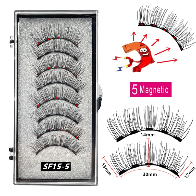 2 Pairs 3D Natural Magnetic Eyelashes ,With 5 Magnetic Lashes Handmade Reusable Magnetic False Eyelashes Support Drop Shipping