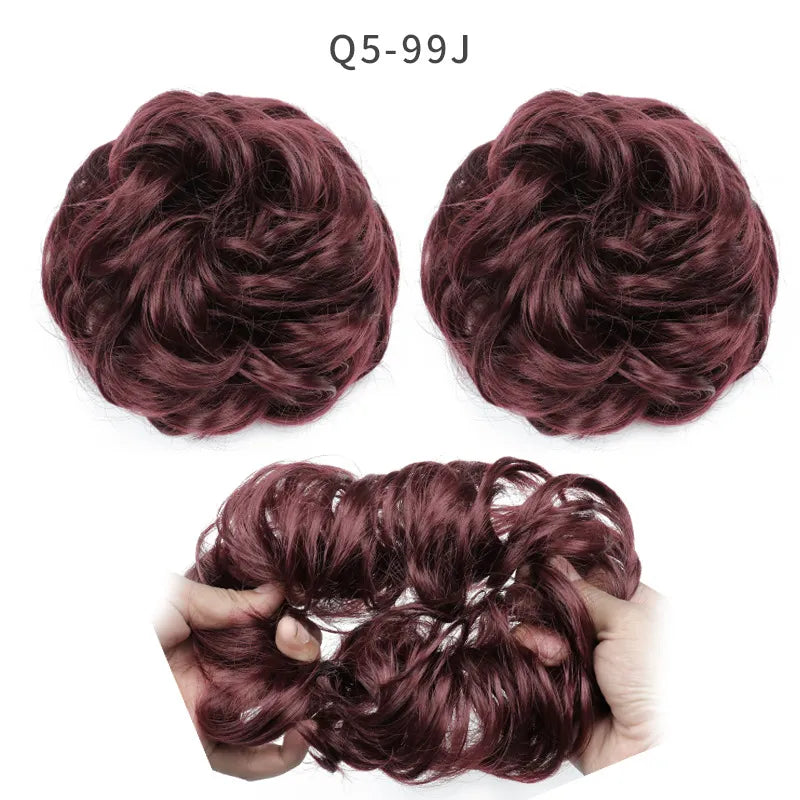 Synthetic Hair Bun Wig Ladies Ponytail Hair Extension Scrunchie Elastic Wave Curly Hairpieces Scrunchie Wrap