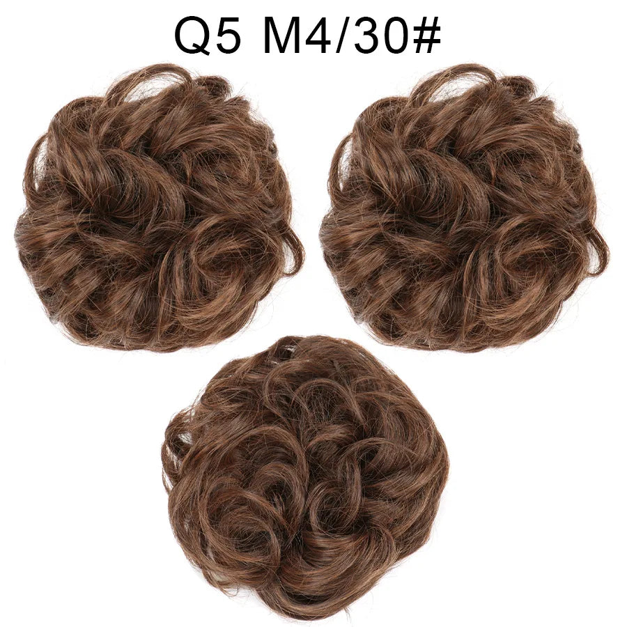 Synthetic Hair Bun Wig Ladies Ponytail Hair Extension Scrunchie Elastic Wave Curly Hairpieces Scrunchie Wrap