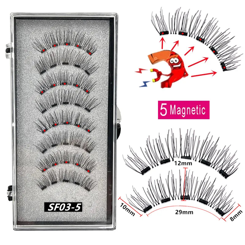 2 Pairs 3D Natural Magnetic Eyelashes ,With 5 Magnetic Lashes Handmade Reusable Magnetic False Eyelashes Support Drop Shipping