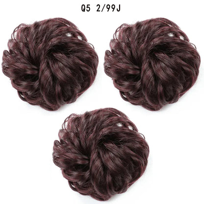 Synthetic Hair Bun Wig Ladies Ponytail Hair Extension Scrunchie Elastic Wave Curly Hairpieces Scrunchie Wrap