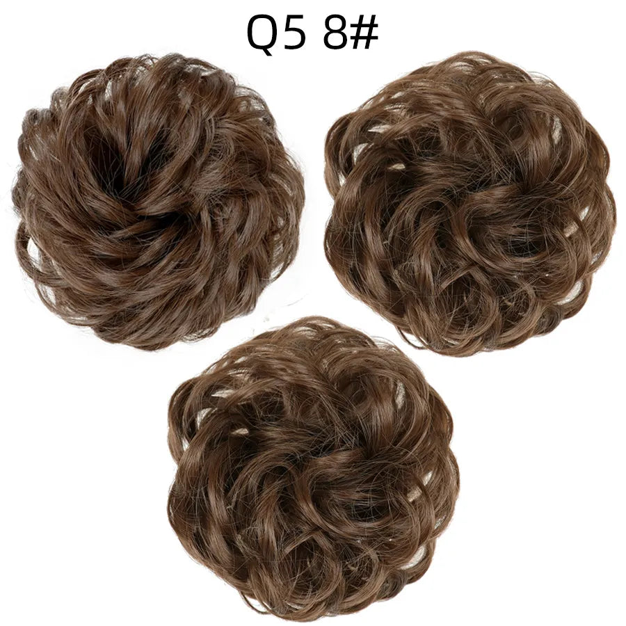 Synthetic Hair Bun Wig Ladies Ponytail Hair Extension Scrunchie Elastic Wave Curly Hairpieces Scrunchie Wrap