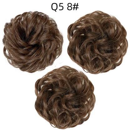 Synthetic Hair Bun Wig Ladies Ponytail Hair Extension Scrunchie Elastic Wave Curly Hairpieces Scrunchie Wrap