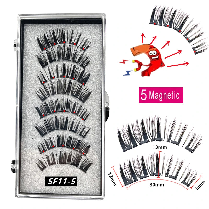 2 Pairs 3D Natural Magnetic Eyelashes ,With 5 Magnetic Lashes Handmade Reusable Magnetic False Eyelashes Support Drop Shipping