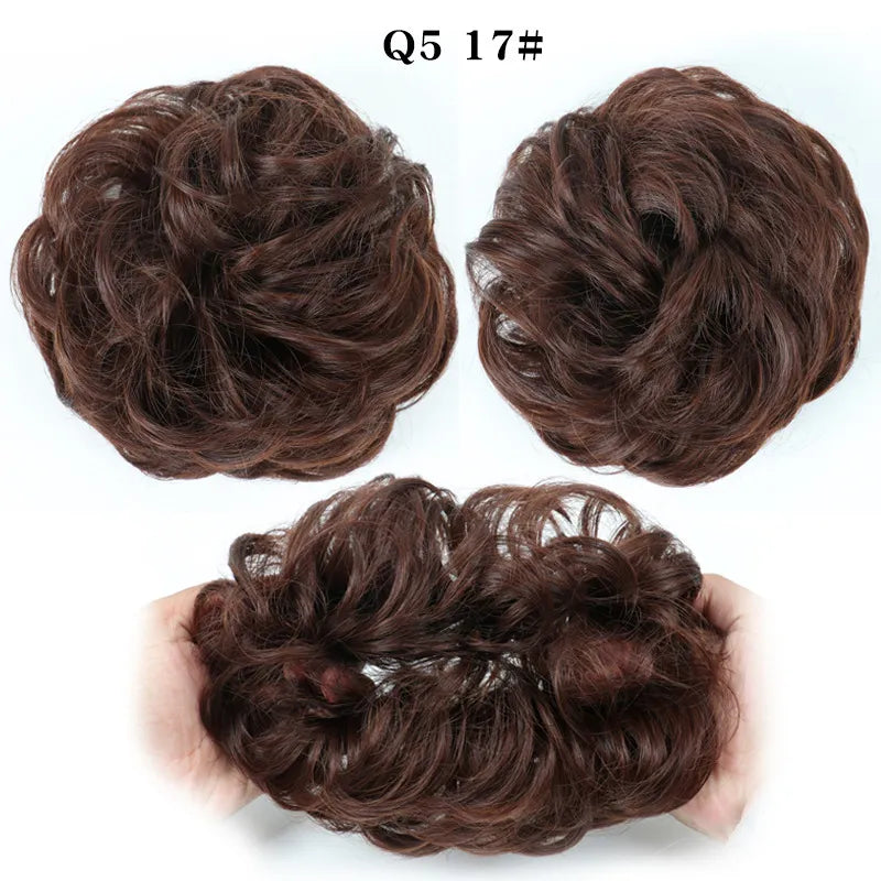 Synthetic Hair Bun Wig Ladies Ponytail Hair Extension Scrunchie Elastic Wave Curly Hairpieces Scrunchie Wrap