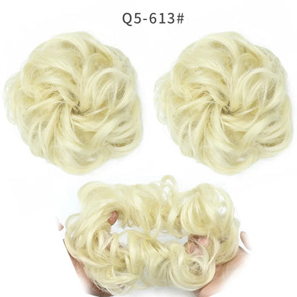 Synthetic Hair Bun Wig Ladies Ponytail Hair Extension Scrunchie Elastic Wave Curly Hairpieces Scrunchie Wrap