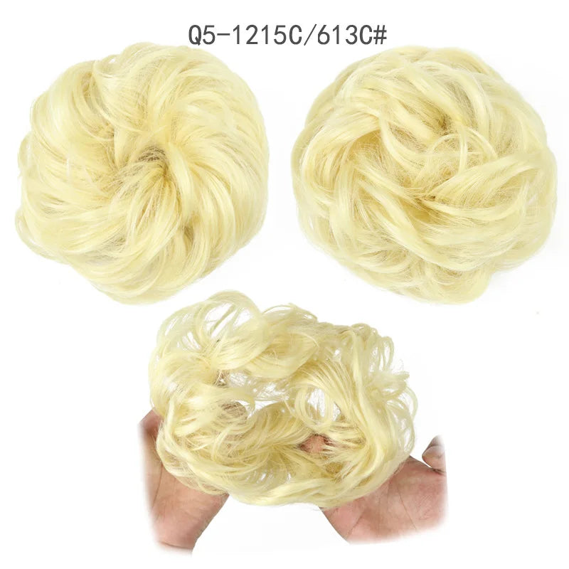 Synthetic Hair Bun Wig Ladies Ponytail Hair Extension Scrunchie Elastic Wave Curly Hairpieces Scrunchie Wrap