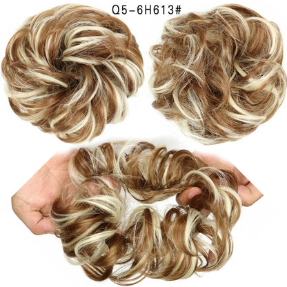 Synthetic Hair Bun Wig Ladies Ponytail Hair Extension Scrunchie Elastic Wave Curly Hairpieces Scrunchie Wrap