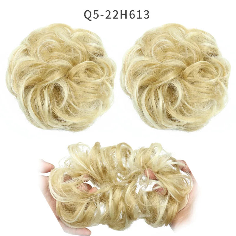 Synthetic Hair Bun Wig Ladies Ponytail Hair Extension Scrunchie Elastic Wave Curly Hairpieces Scrunchie Wrap