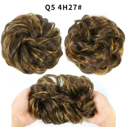 Synthetic Hair Bun Wig Ladies Ponytail Hair Extension Scrunchie Elastic Wave Curly Hairpieces Scrunchie Wrap