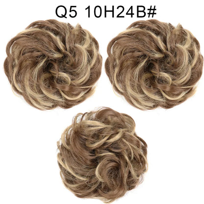 Synthetic Hair Bun Wig Ladies Ponytail Hair Extension Scrunchie Elastic Wave Curly Hairpieces Scrunchie Wrap