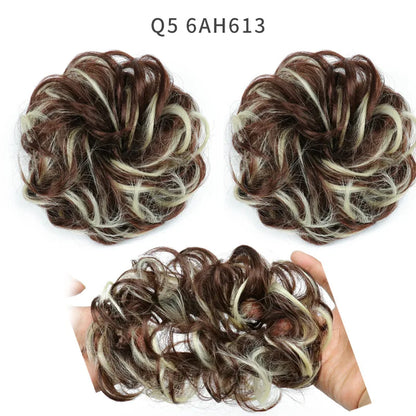 Synthetic Hair Bun Wig Ladies Ponytail Hair Extension Scrunchie Elastic Wave Curly Hairpieces Scrunchie Wrap