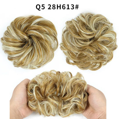 Synthetic Hair Bun Wig Ladies Ponytail Hair Extension Scrunchie Elastic Wave Curly Hairpieces Scrunchie Wrap