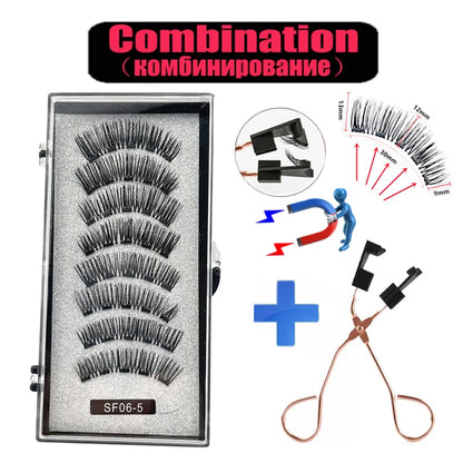 2 Pairs 3D Natural Magnetic Eyelashes ,With 5 Magnetic Lashes Handmade Reusable Magnetic False Eyelashes Support Drop Shipping